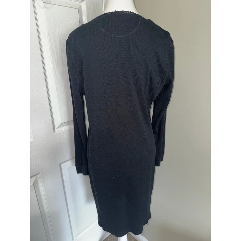 Lauren Ralph Lauren Black Waffle Knit Henley‎ Thermal Nightgown Pajamas XL